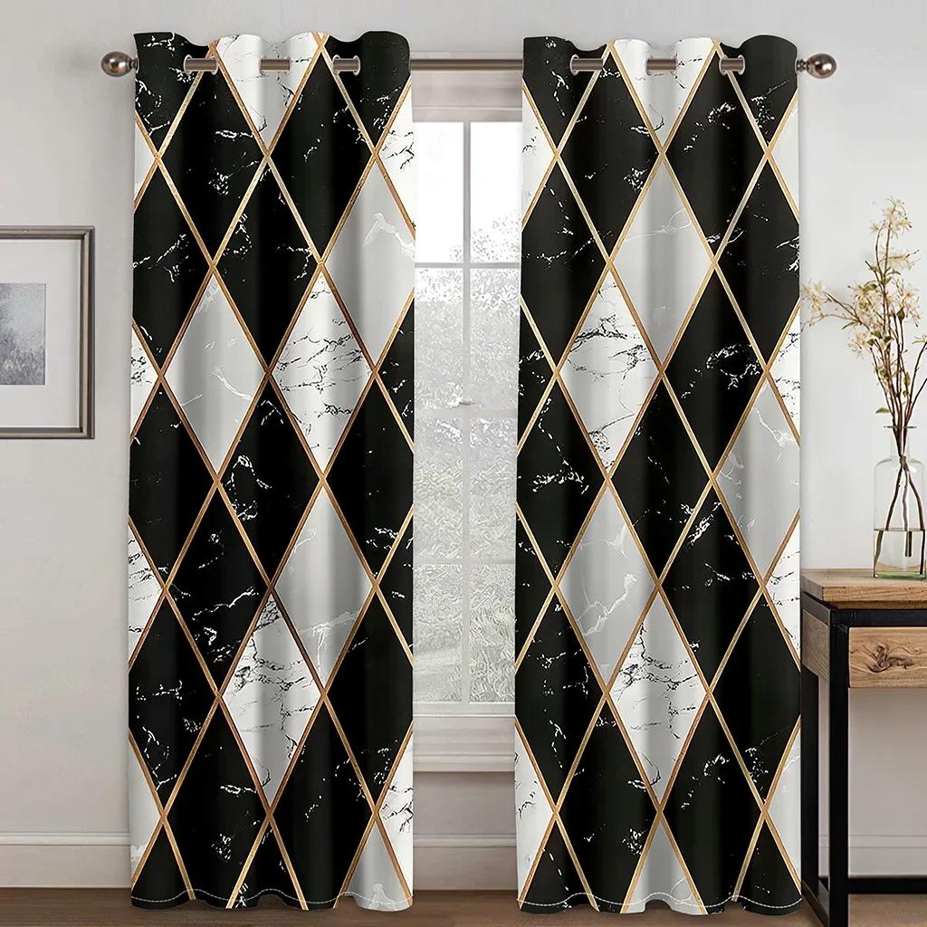 3D Luxury Black Gold Geometric Custom CheapWindow Curtains Blinds For Living Room Kids Bedroom Bathroom Kicthen Door Home Decor2