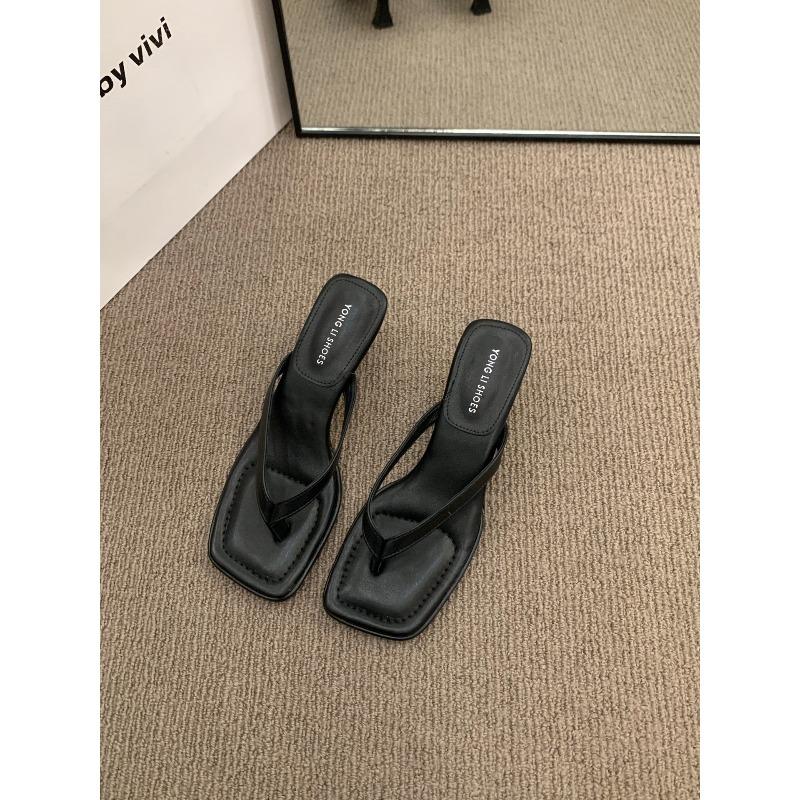 Sandals pinch-in flip-flops fairy shoes summer wear new simple toe high-heeled sandals 35