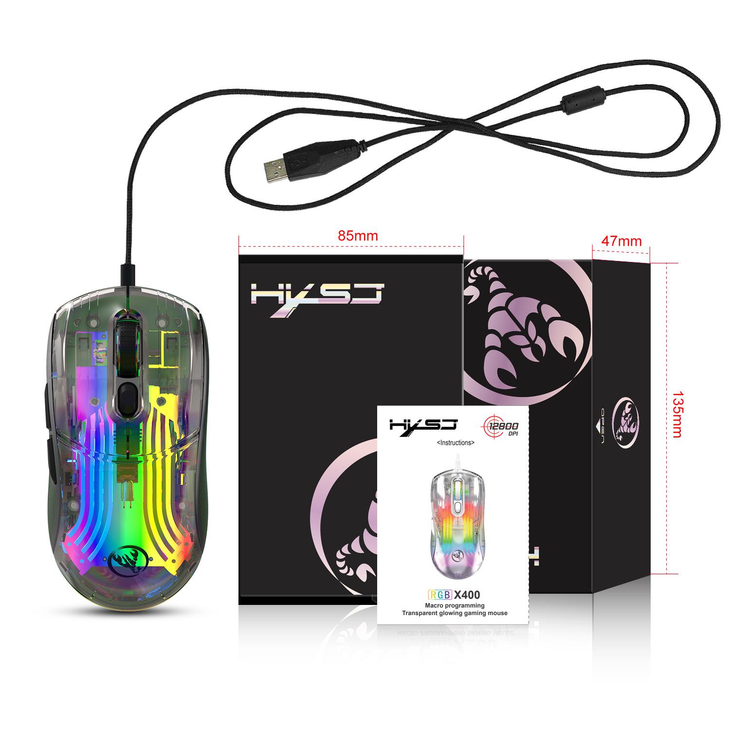 

Transparent Wired Gaming Mouse With 7 Buttons, Macro Programming, Braided Wire, 12800dpi RGB Backlit Gaming Mouse