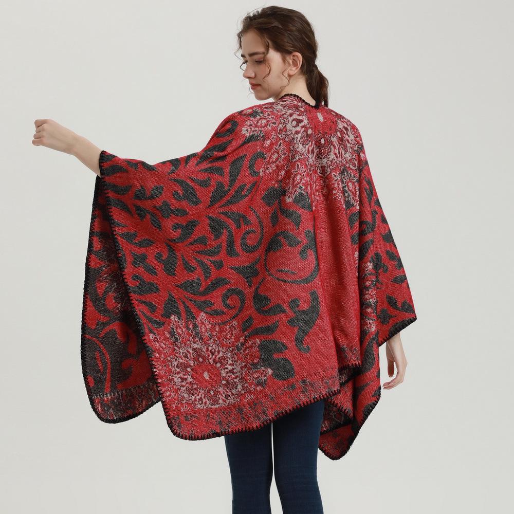 Elegant Mandala Flower Cape: Warm Autumn/Winter Anti-Cashmere Slit Scarf Shawl
