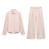 Spring New Lapel Long Sleeves Linen Blended Shirt 4877100 Mid Waist Shoelace Wide Leg Pants 4877101