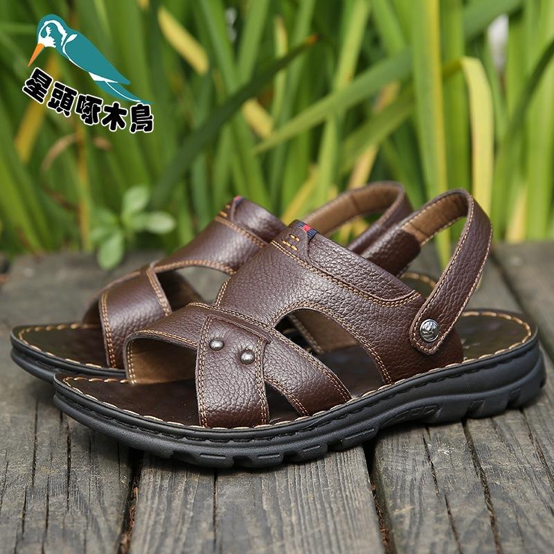 

Летние сандалии мужские новые повседневные пляжные туфли первый слой коровьей кожи мягкая подошва папа кожа крутые шлепанцы 44