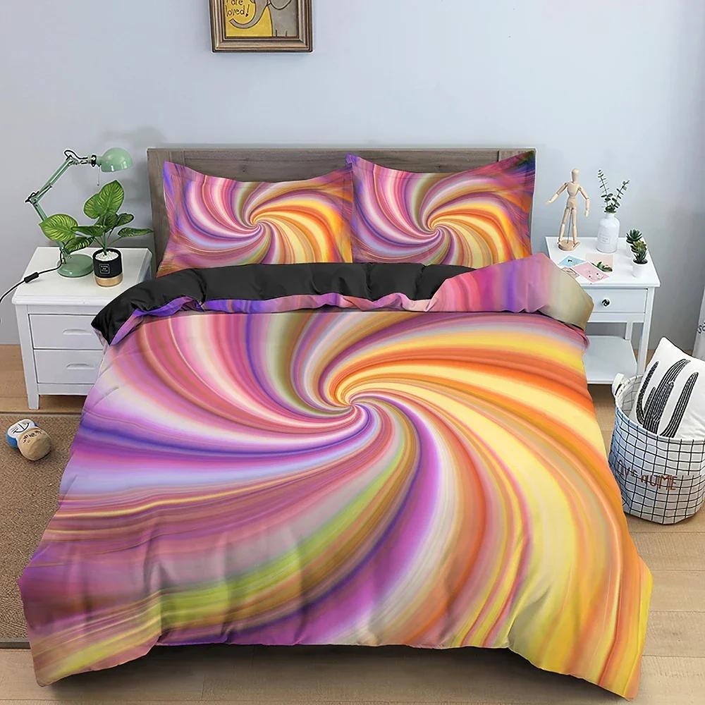 Rainbow Color Abstract Pattern Comfortable Duvet Quilt Cover Pillowcase Bedding Set Children Bedroom Decoration Home Textile