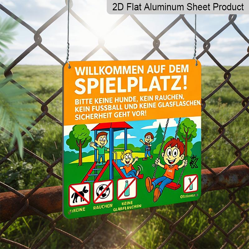 2D Flat, 1pc, Vintage Playground Safety Tips Aluminium Metal Decorative Plaques, Outdoor, Garden, Yard, School, and Public Space Decor, Practical