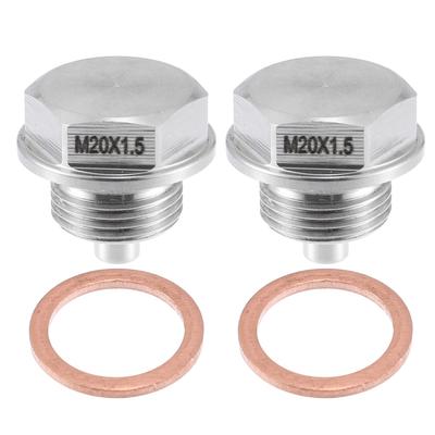 A ABSOPRO Car Engine Magnetic Drain Plug Stainless Steel with Copper Washers 2 Pack M20x1.5