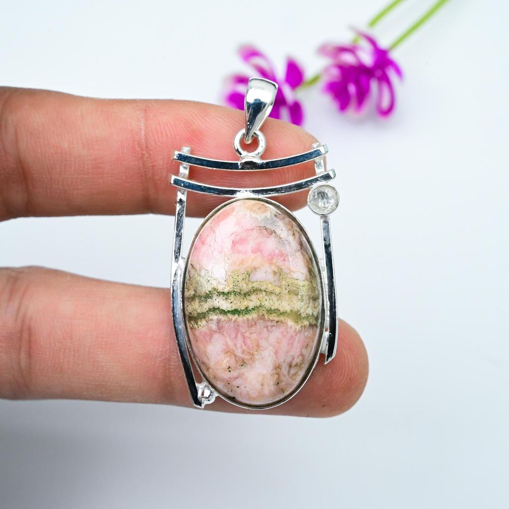 Rhodochrosite, White Topaz Handmade Latest Design Jewelry Bracelet, 925 Solid Sterling Silver Gemstone Bracelet, Gift For Sister