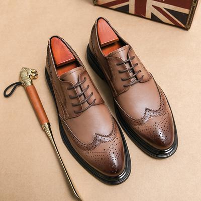Klassische braune Herren-Brogue-Schuhe mit niedrigem Schaft und Schnürung, für Herren, Business- und Freizeitschuhe, vielseitige Pendler- und Arbeitsschuhe, kostenlose Lieferung