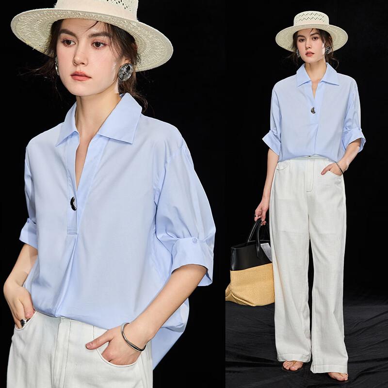 Women s French Style V-neck Commuter Shirt S