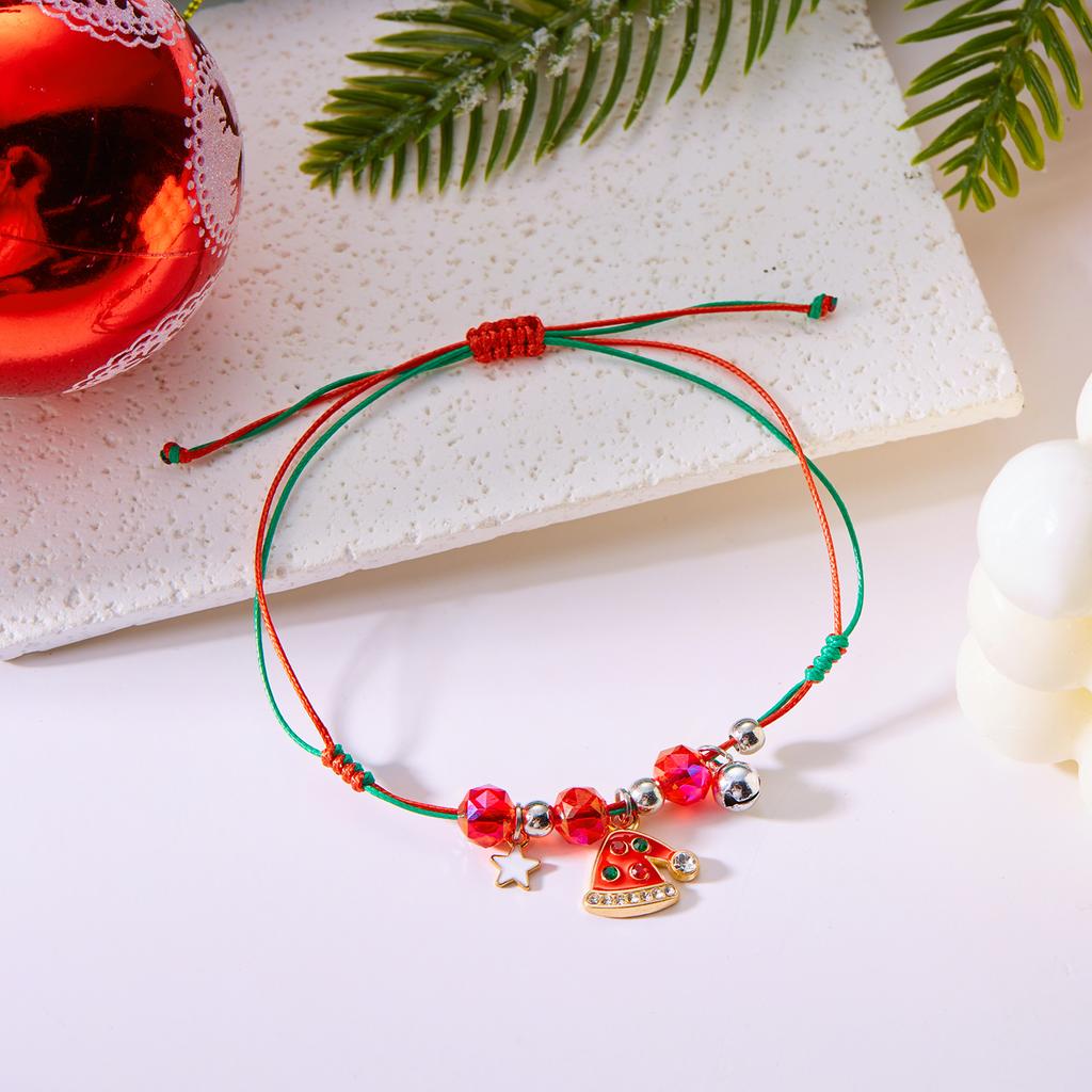 Trendige Weihnachten geflochtene Armbänder für Damen Herren Niedlicher Weihnachtsmann Mondglocken Anhänger Armbänder Schüler Neujahr Schmuck Geschenke
