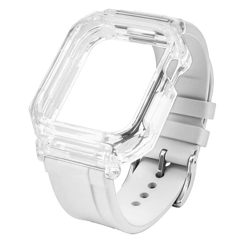 Sports Bracelet For Apple Watch Band 44mm 45mm Mod Kit Rubber Luxury Transparent Silicone Case for Iwatch Series 8 7 6 SE 5 4