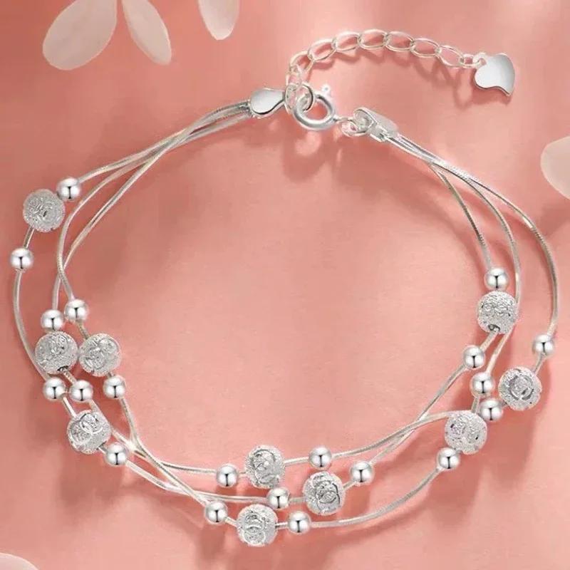 925 Silver Bead Bracelet For Women Korean Fashion Adjustable Luxury Jewelry Original Designer Beaded Bracelet