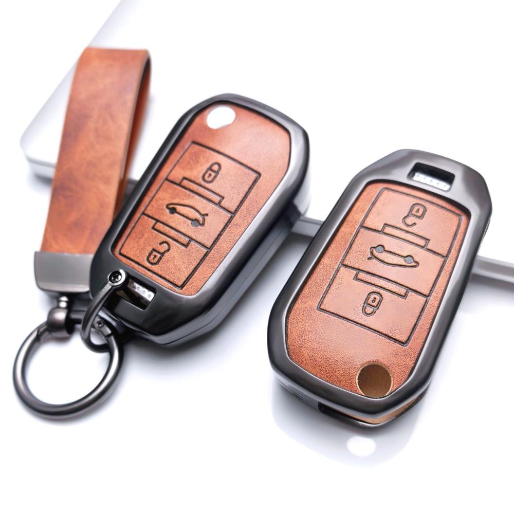 Zinc Alloy Leather Car Key Case Cover For Peugeot 208 308 T9 508 2008 For Citroen C4 For Opel Corsa Crossland X Auto Accessories