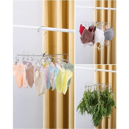 Tazive Folding Clothes Drying Hanger, 24 Clothes Hangers, Stainless Steel Clothes Drying Hanger, Rust-Resistant, Fits Socks, Underwear, Towels, Bras,