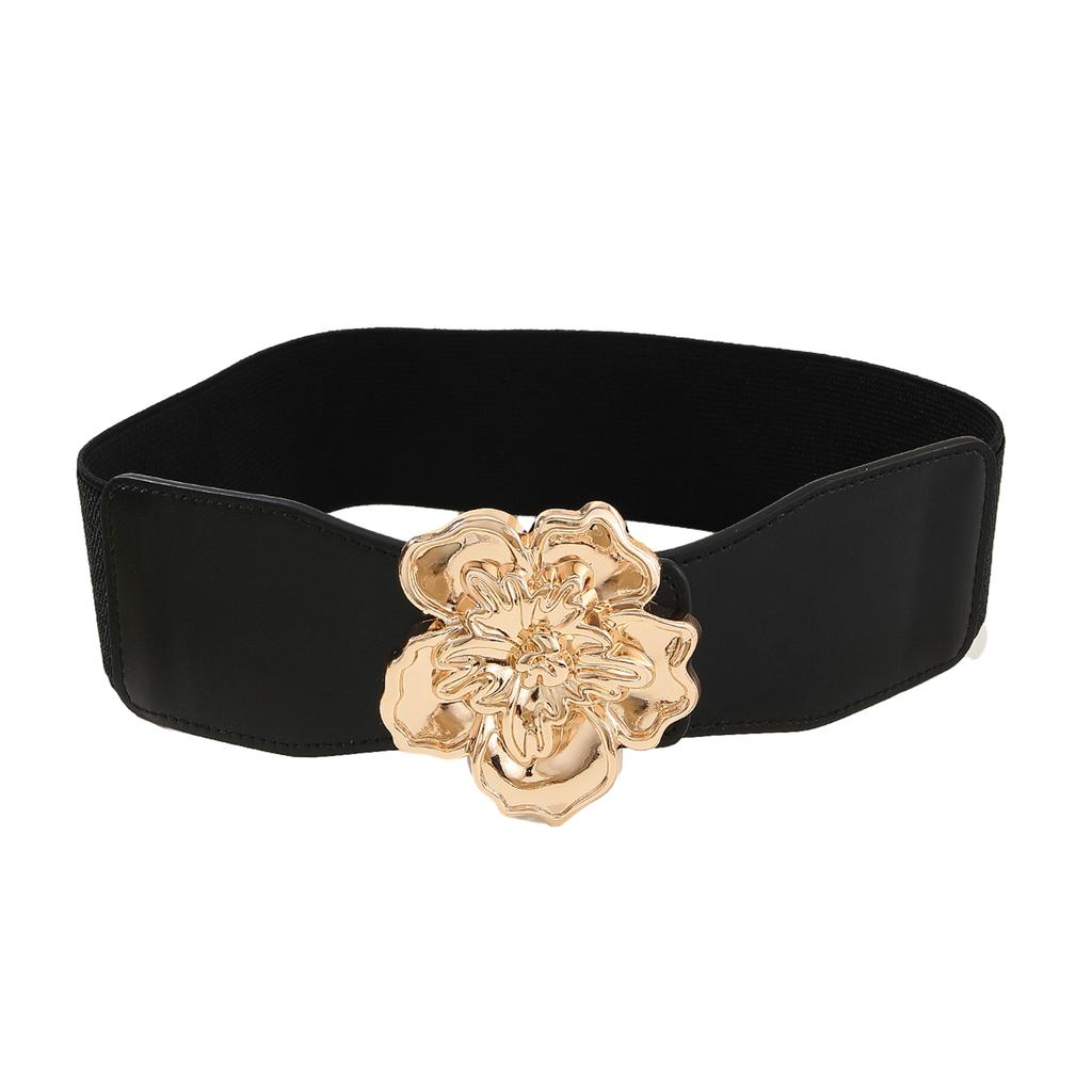 Ladies Slimming Corset Elastic Wide Waist Belt with 3D Flower Buckle Universal Women Banquet Dress Shirt Coat Corset