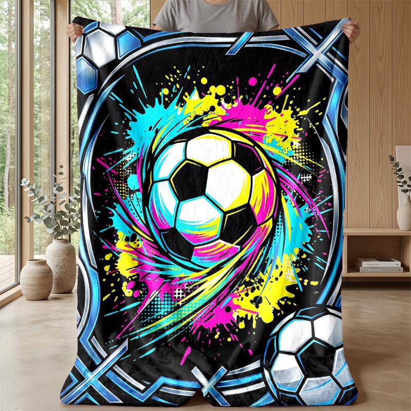Soccer Ball Artwork 3 Theme Blanket Lightweight Warm Flannel Blanket Decorative Throw Blanket for Home Decoration