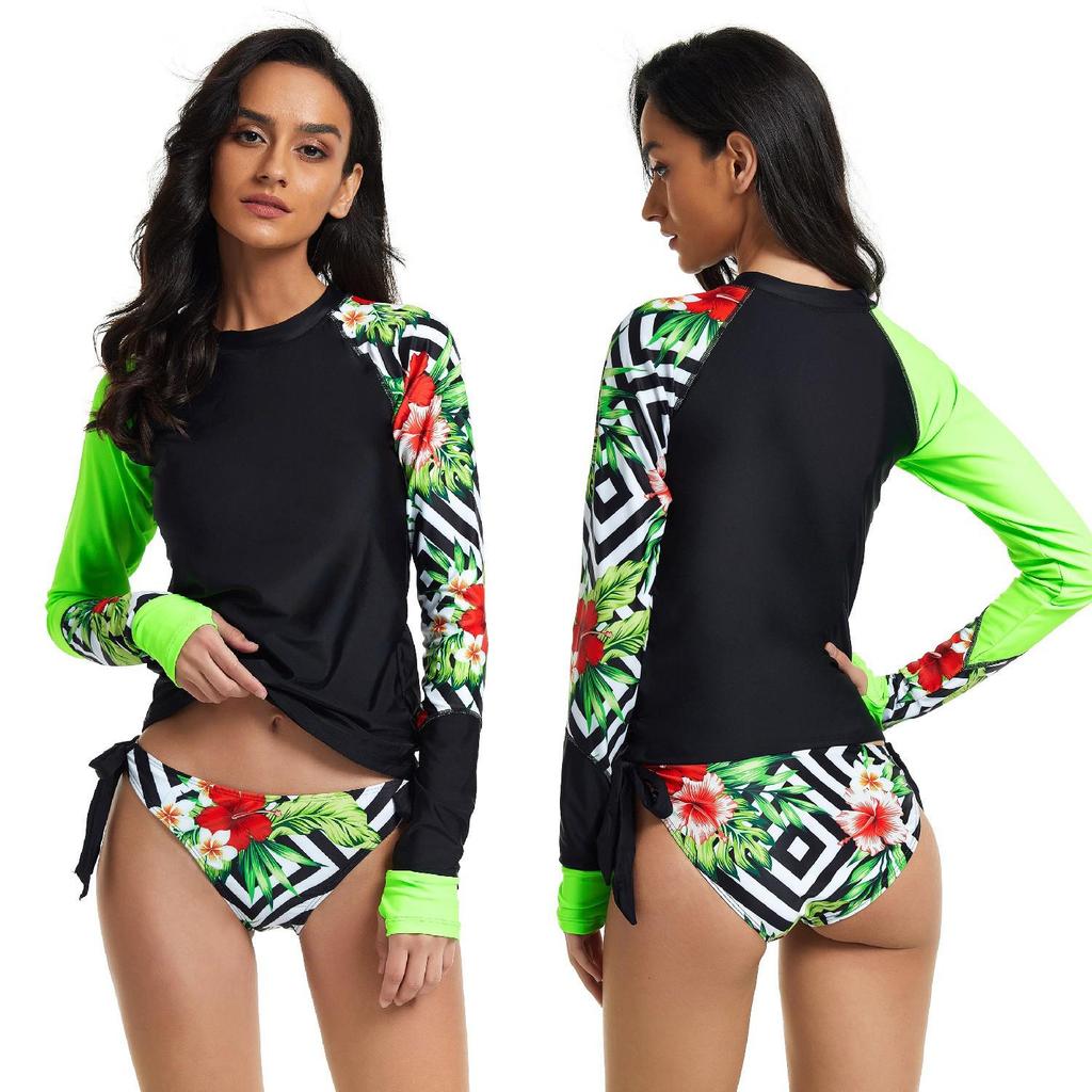 European & American Long Sleeve Women's Sun Protection Surfing Swimsuit - Flat Leg, Conservative Dive Suit