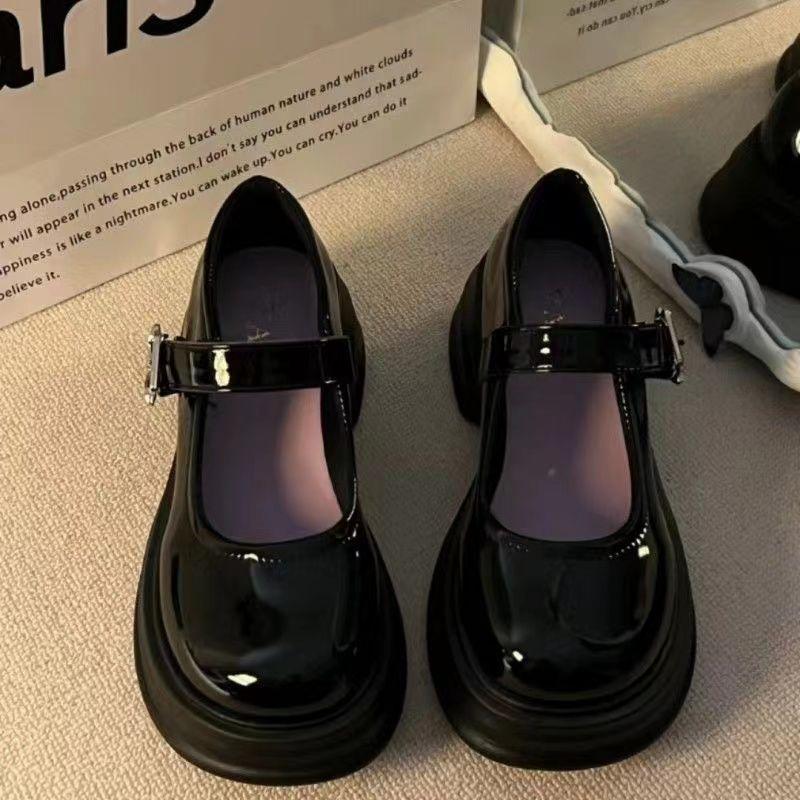 heightening summer black round head jk Japanese platform French high-heeled small leather shoes women's spring and autumn retro Mary Jane single shoes