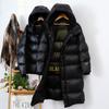 Long Black Down Coat Women Knee-Length Hooded Winter Jacket With White Goose Extra Thick Warm Outerwear