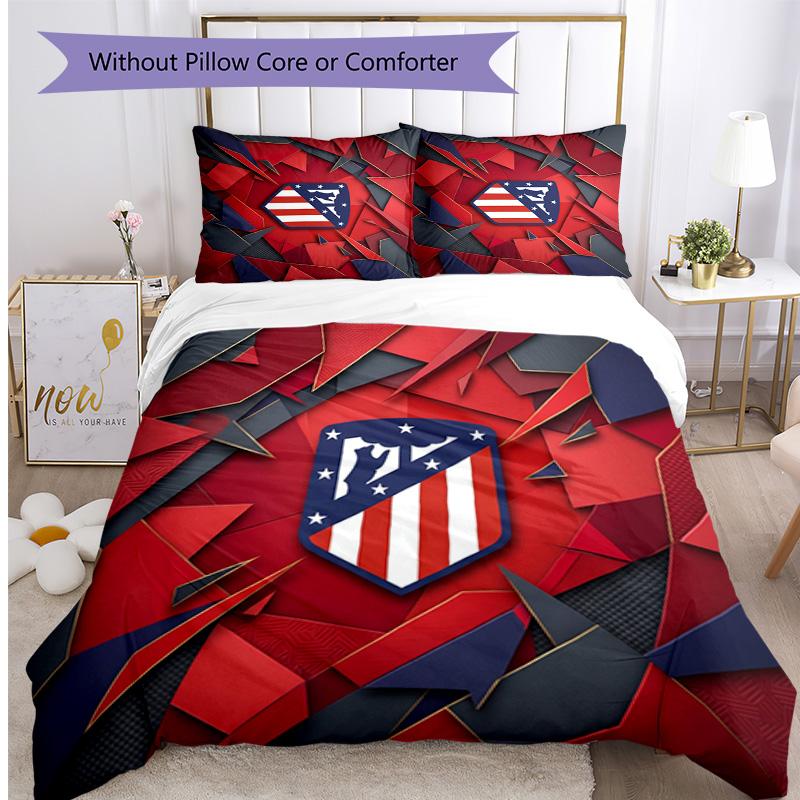 Set Biancheria da Letto 3 Pezzi con Stampa Atletico Madrid Morbido Delicato sulla Pelle Lavabile Copripiumino e Federe Set per Tutte le Stagioni Camera da Letto