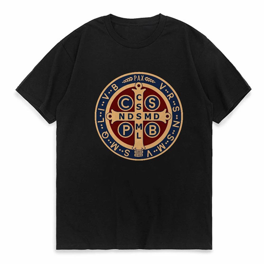 The Saint Benedict Medal Catholic TShirt Fashion Casual Printing Graphic Tshirt Summer Breathable Round Neck Street Short Tees