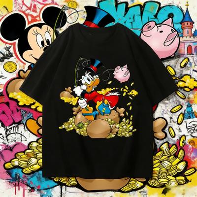 Nova Camiseta de Algodão Donald Duck Animado de Verão Tio Patinhas Retrô Nova de Verão Manga Curta Estampada Masculina e Feminina