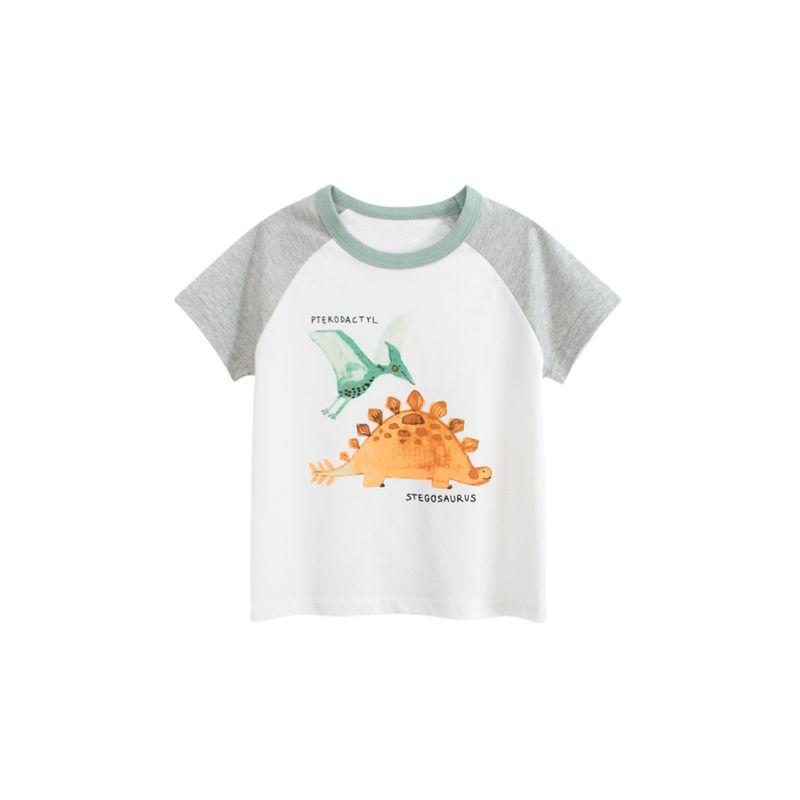 27Kids Summer Children's Clothing Boys' Short-Sleeved T-Shirts Kidsren's Dinosaur Tops Boys' Pure Cotton Raglan Sleeve Clothes