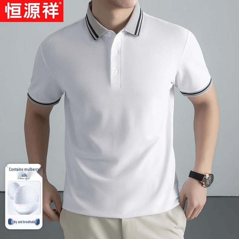 Hengyuanxiang Men s Cooling Silk Blend Polo Shirt 50