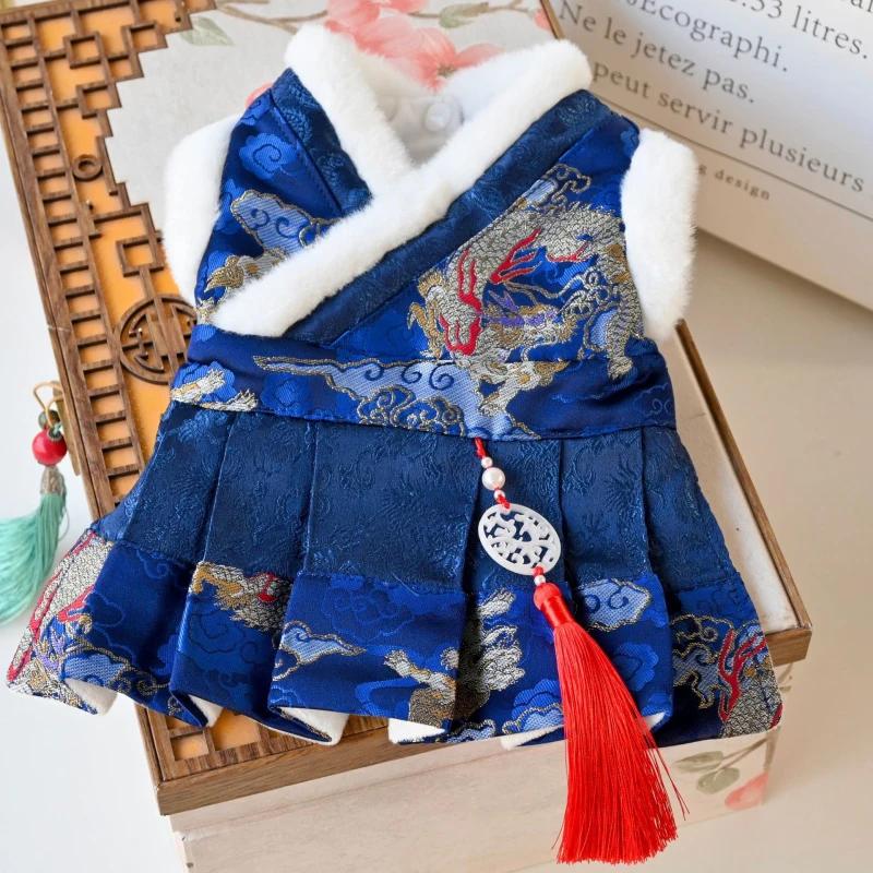 

Chinese New Year Dog Clothes Dress Winter Pet Apparel Tang Suit Pomeranian Poodle Bichon Schnauzer Dog Clothing Cheongsam Coat S синий