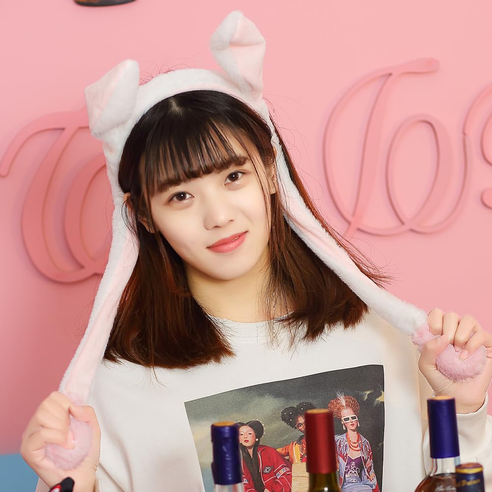 KESYOO Moving Bunny Ear Headband, Cute Plush Material, 20-inch Plush Hair Accessory for Parties and Cosplay, Pink and White