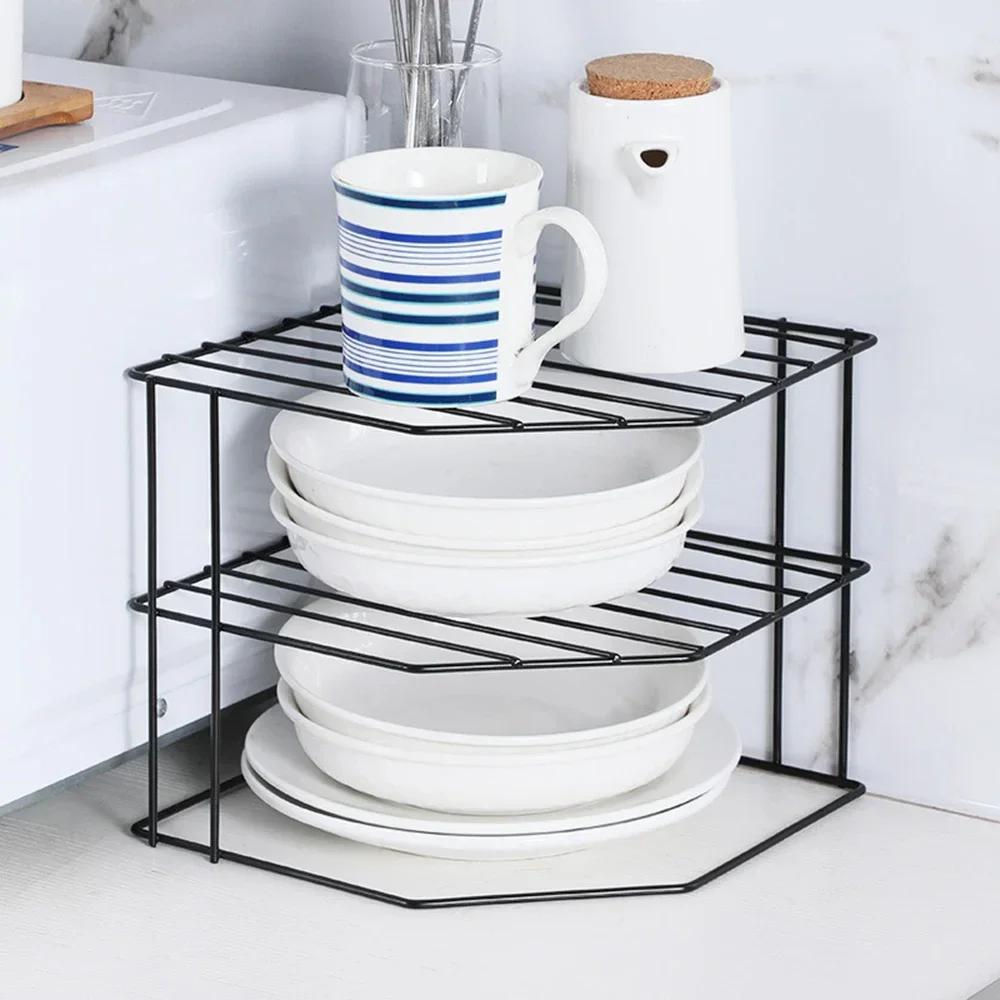 Kitchen Storage Corner Shelf Seasoning Pot Bowl Dish Glasses Countertop Organizer Rack 3 Tier Removable Cosmetic Makeup Holder