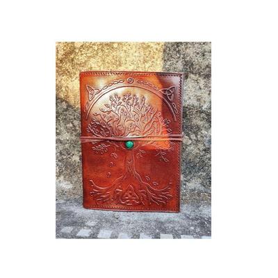 Tree of Life Leather Journal Celtic Grimoire Journal for Men Women Vintage Sketchbook Notebook Diary Refillable Custom Journal With Stone