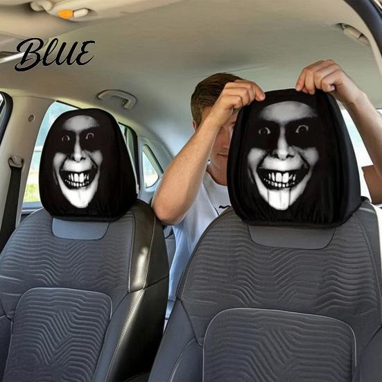 Removable Headrest Cover Ghost Face Car Covers Scary Seat Adjustable Protector Universal Stretchy Accessory for Most Cars
