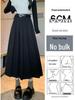 2024 New High Waist Black Woolen Pleated Midi Skirt for Autumn/Winter
