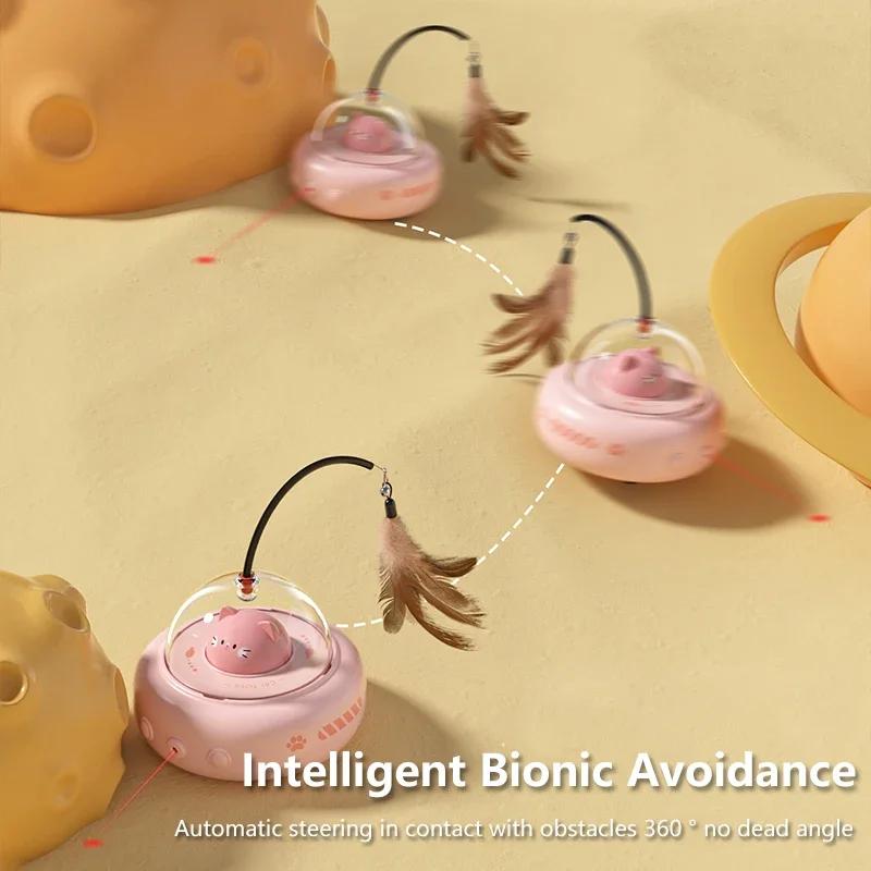 Intelligent Smart Electric UFO-Style Cat Teaser Stick Bell-Equipped Training Interactive Toy Replaceable Feather Cat Supplies