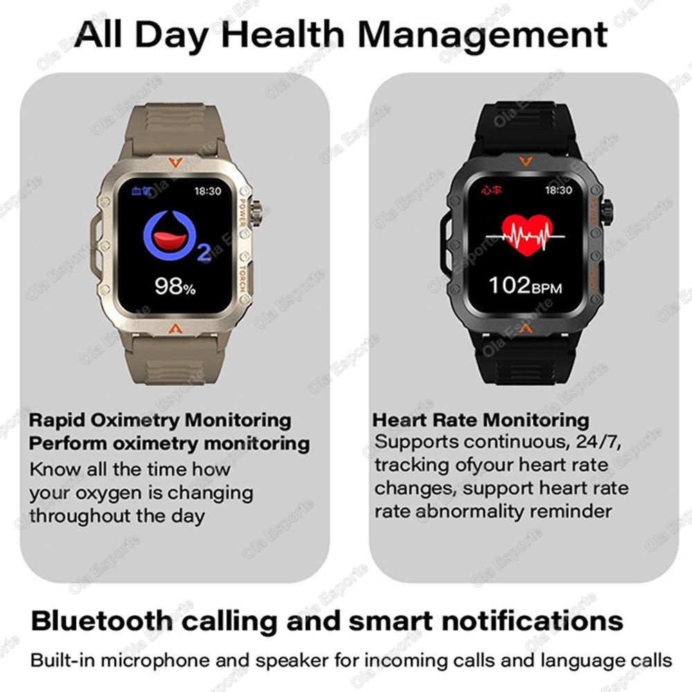 New Men's BT Call Smart Watch LED Flashlight Outdoor Sports Fitness Tracking Smartwatch Wristwatch Health Monitoring Watch