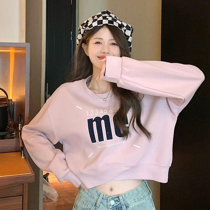 Large American Printed Round Neck Pullover Sweater - High-End, Versatile, Long Sleeve, Belly-Covering Top