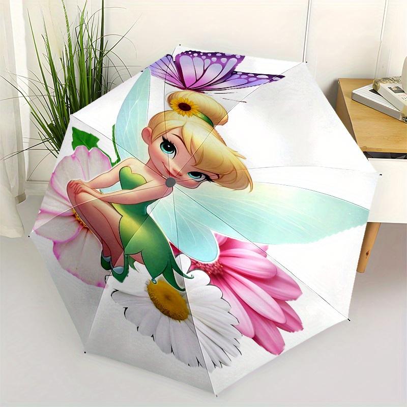 

Disney Tinker Bell, Flowers Automatic Open/Close Umbrella - Cute Umbrella with Cute Design, Portable 3-Fold Compact Umbrella for Men & Women