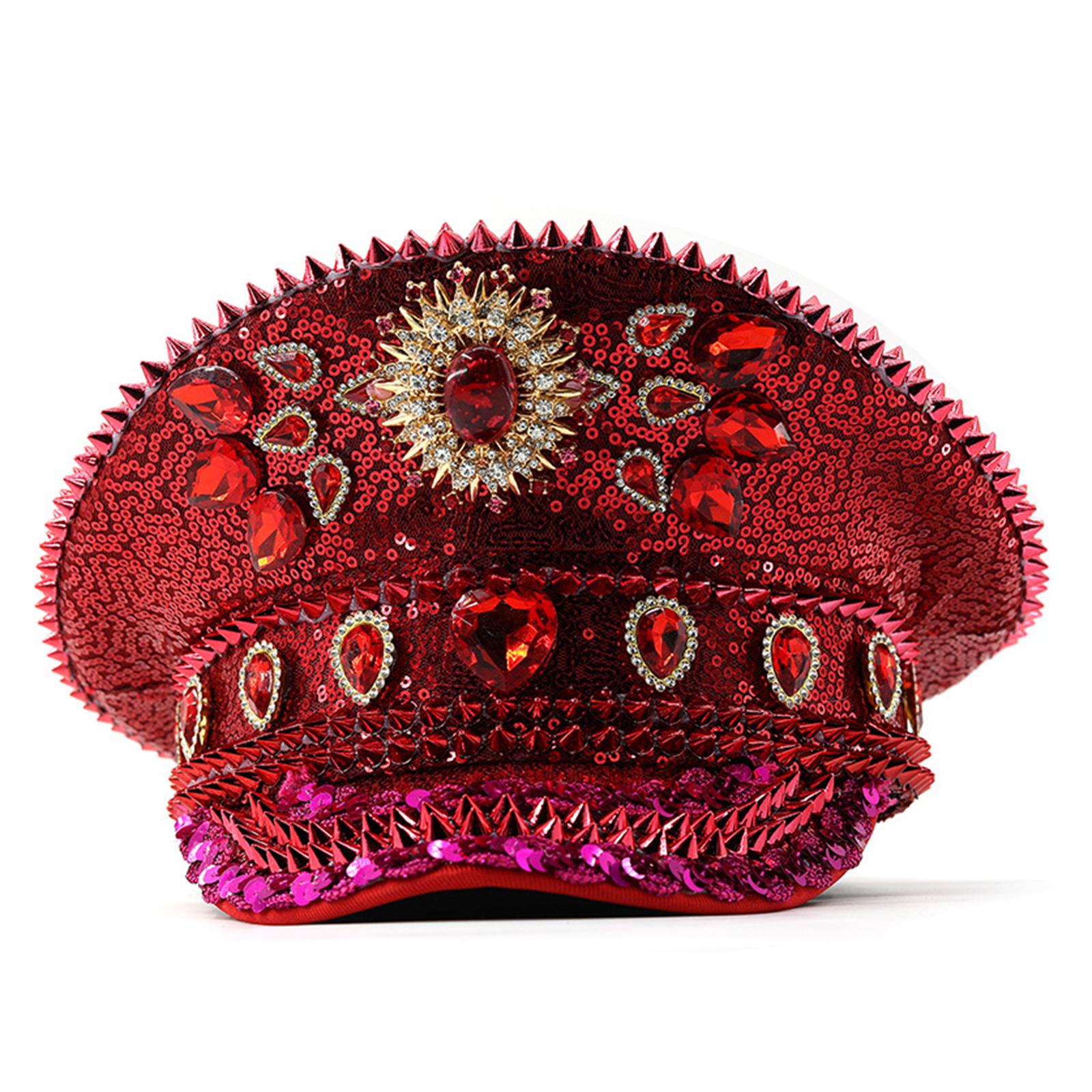 

Jeweled Crystal Captain Hat Bride Hat Sailor Hat for Bachelorette Party Headwear Headgear for Club Stage