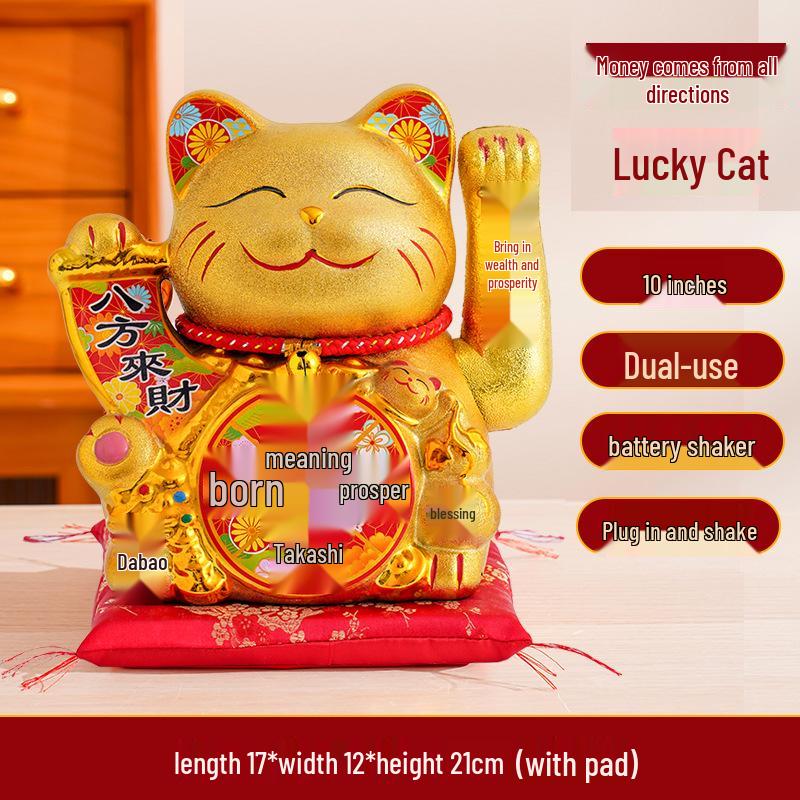 Ceramic Lucky Cat Figurine with Waving Hand – Customizable Gold Shop Gift for 2026 Opening Ceremony