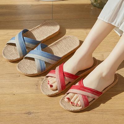 New Home Linen Slippers Women's Indoor Non-slip and Wear-resistant Couple Slippers Men's Four-season Floor Slippers