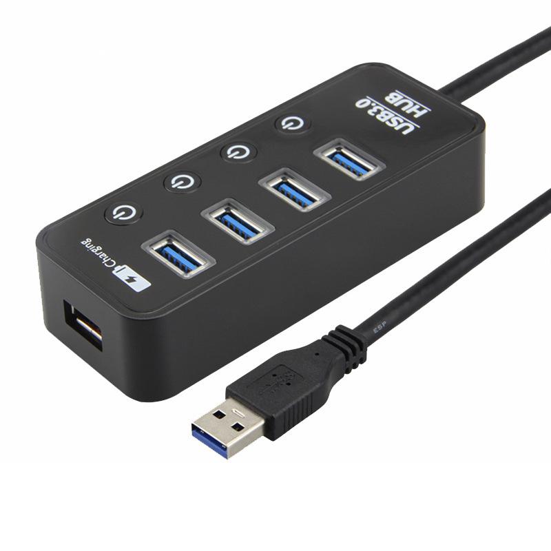 4-Port USB 3.0 Hub with Independent Switches and Quick Charge Port