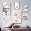 Wall Art Canvas Painting Pink Flowers Paris Windows Balcony Tower Nordic Prints  And Posters Wall Pictures For Living Room Decor