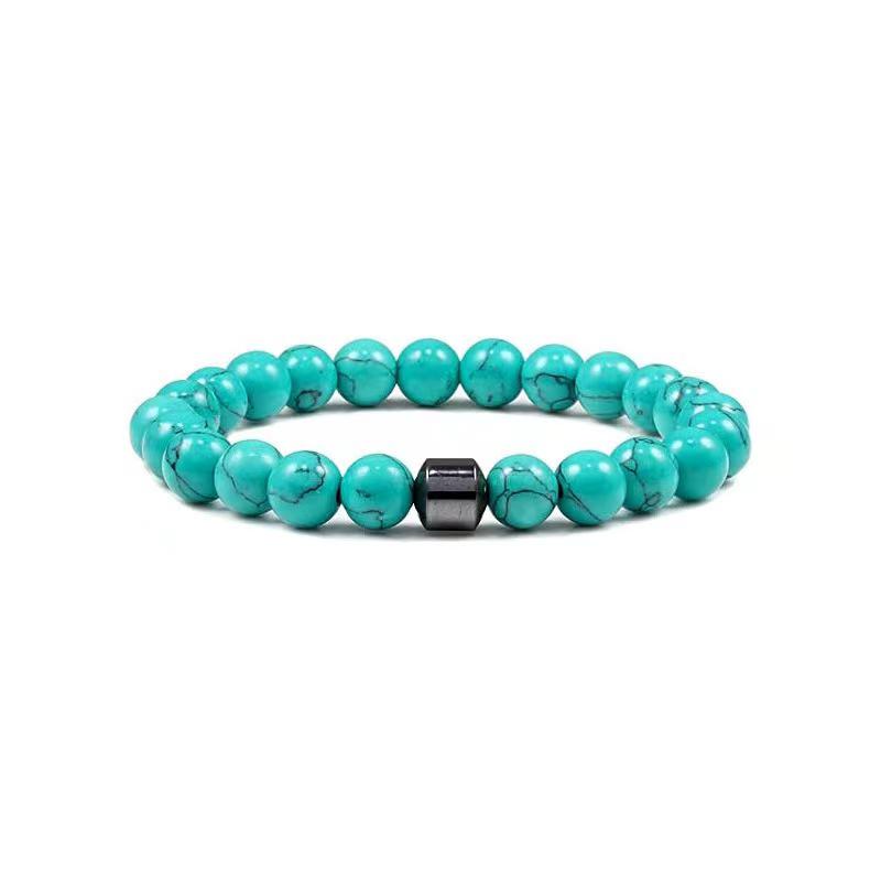 Turquoise  Peacock Green Men s Beaded Bracelet - Natural Stone Elastic Jewelry 8MM 18.5-19CM