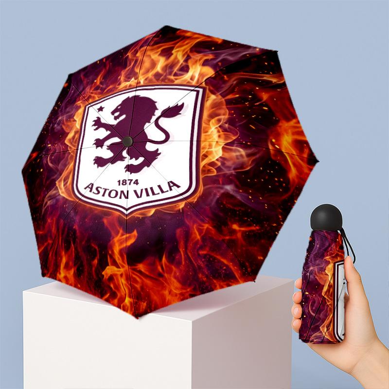 Aston Villa Football Pattern Printed Mini 5 Folds 8 Ribs Compact Umbrella Windproof Waterproof Lightweight Portable Folding