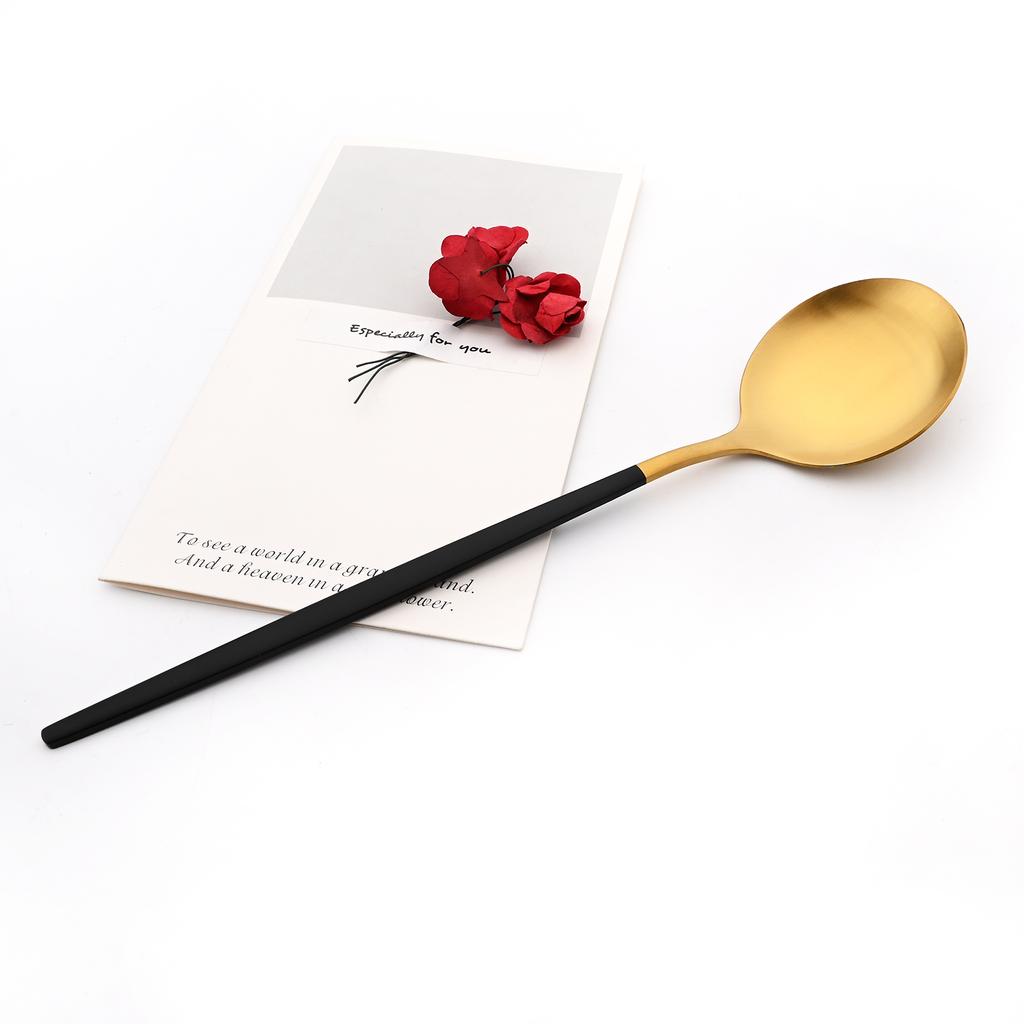 8Pcs Black Handle Gold Dinnerware Set Knife Tea Fork Spoon Cutlery Set Matte Kitchen Flatware Stainless Steel Complete Tableware