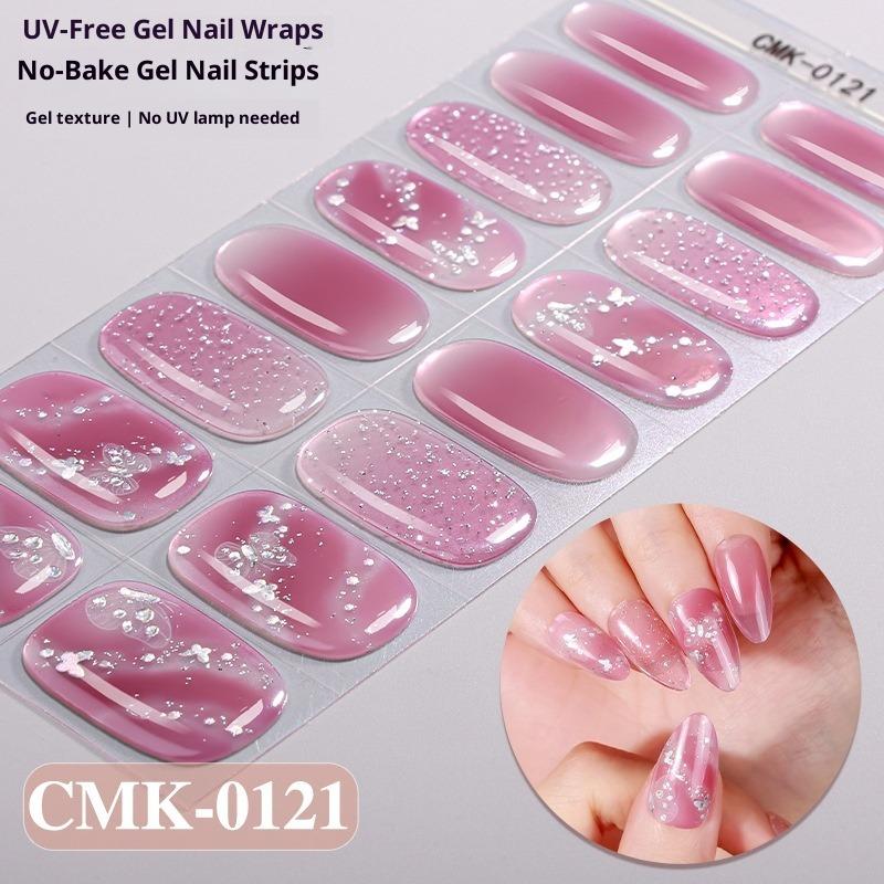 French Gradient Glitter Laser No-bake Gel Nail Stickers UV-Free Gel Nail Stickers