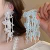 Blue Floral Leaves Acrylic Dangle Earrings for Women Rice Beaded Long Tassel Drop Earring Holiday Chic Flower Ear Jewelry K