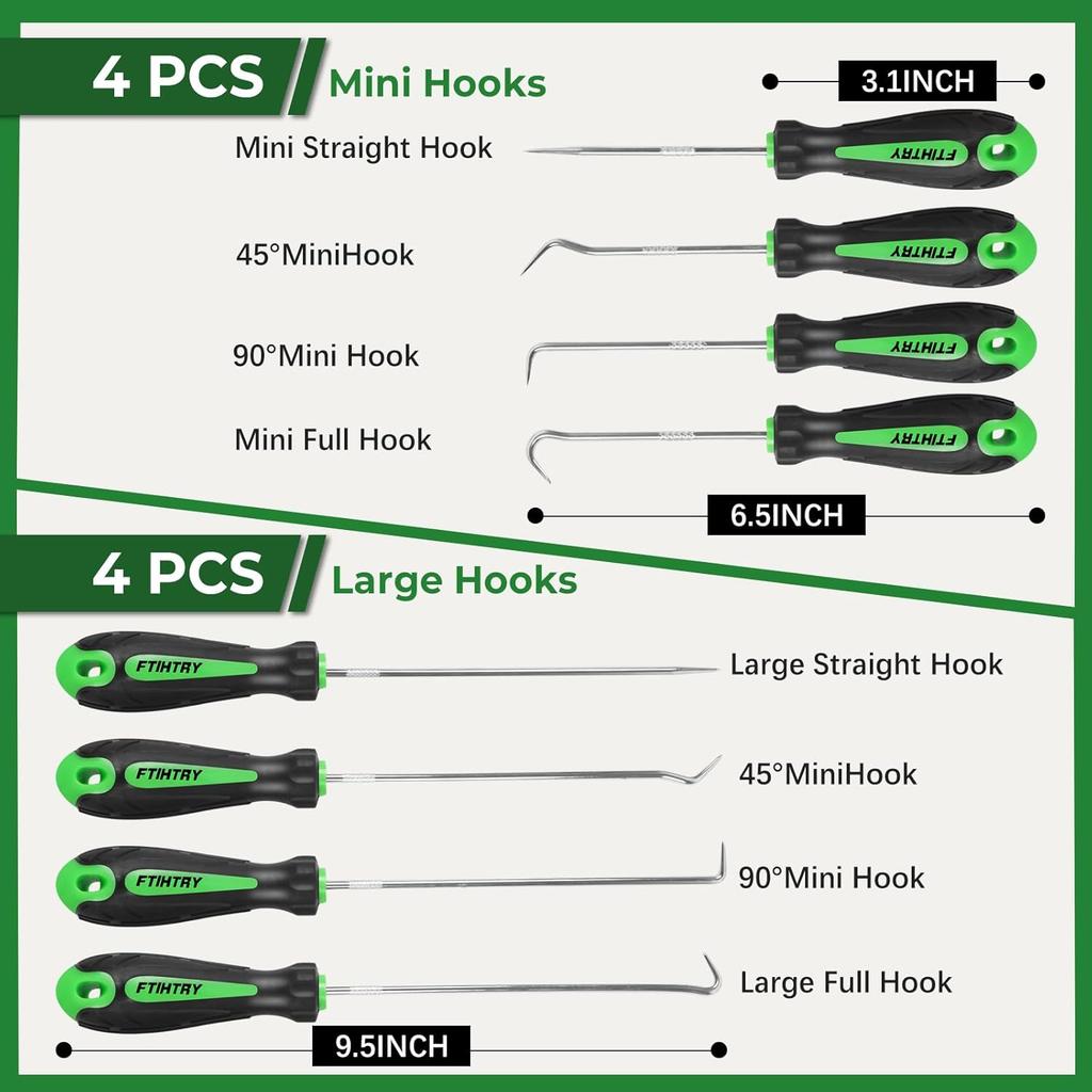 8PCS Pick And Hook Set, Precision Automotive Hook Set, Car Auto Oil Seal/O-Ring Seal Gasket Mini Precision Hooks Puller Remover (Green)