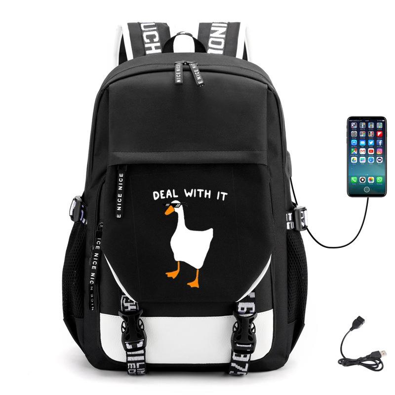 Multifunctional Goose Backpack Large Capacity Student Bag Leisure Travel Usb Computer Bag