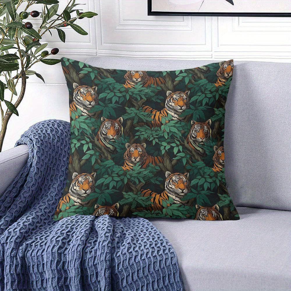 Tiger Canopy square Jacquard Pillow Cover for Sofa Office Waist Cushion Cover Home Decorative Pillowcase